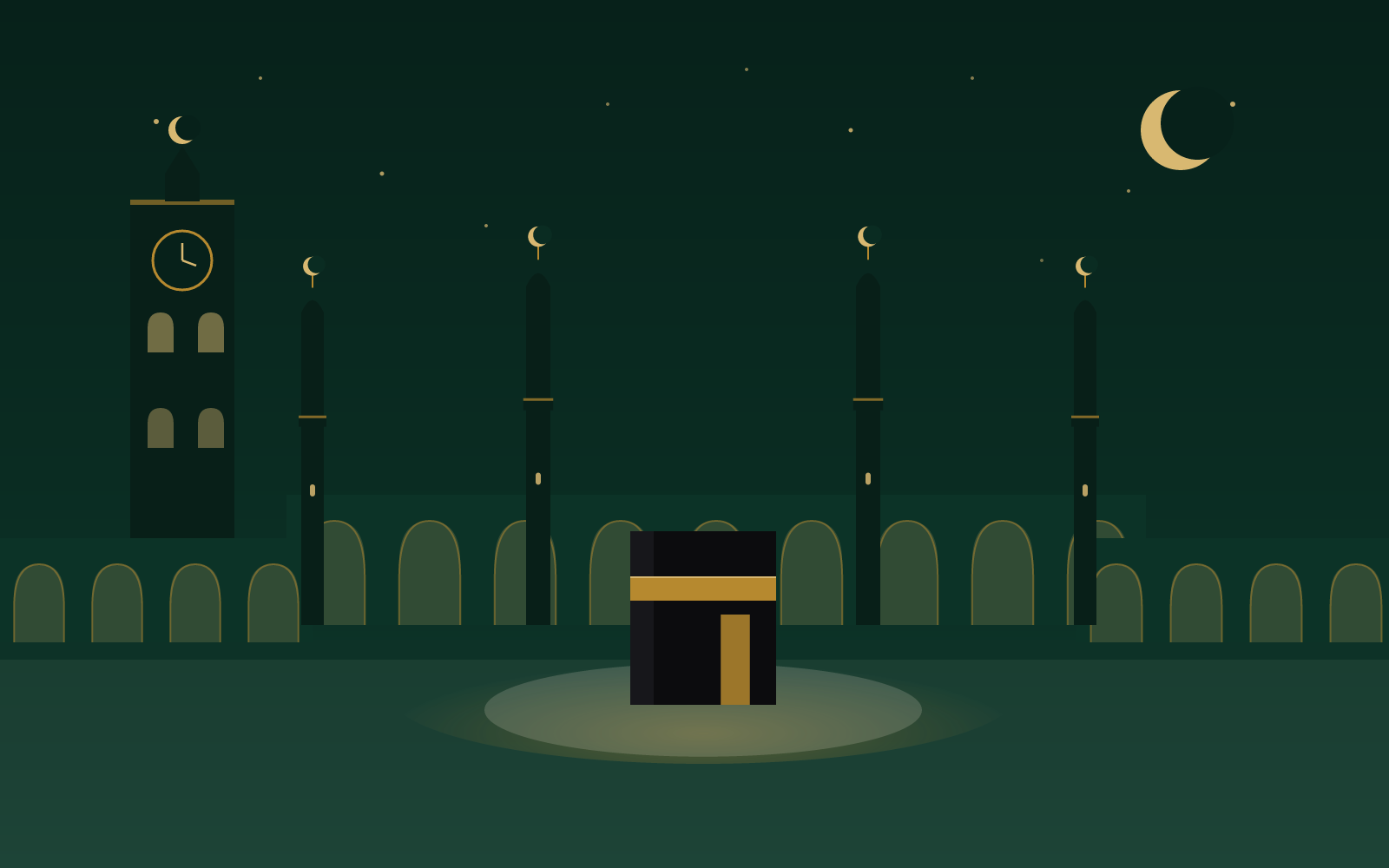 Illustration of Masjid al-Haram, the Grand Mosque in Makkah, at night