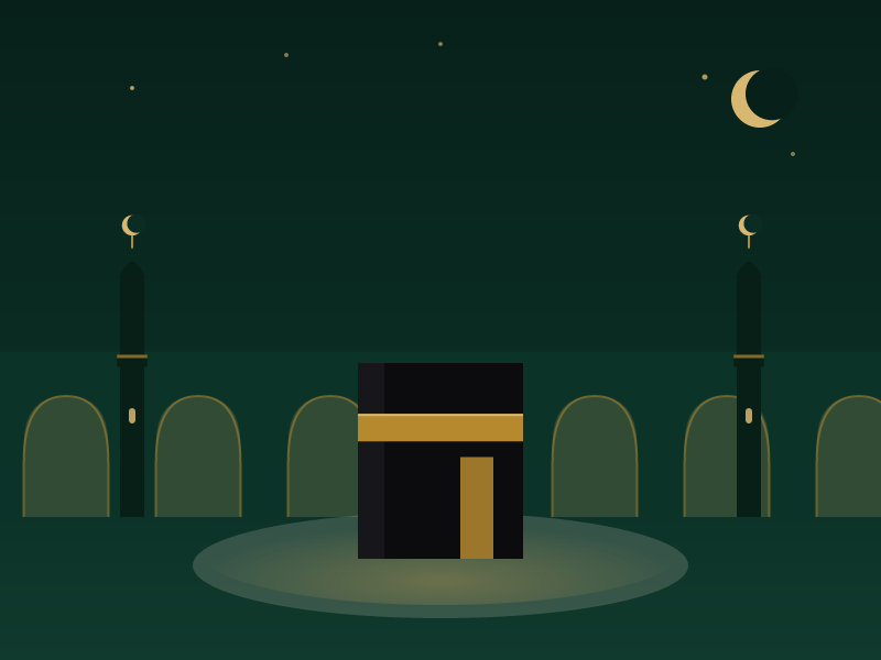 Illustration of the Kaaba in the courtyard of the Grand Mosque